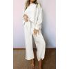 imageCHARTOU Women 2 Piece Outfit Textured Long Sleeve Blouse Shirt Top Capri Pants Set Tracksuit Lounge Set LightweightWhite