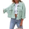 imageCHARTOU Women Oversized Cropped Waffle Knit Shacket Jacket Fall Patchwork Shacket Button Down ShirtGreen