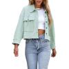 imageCHARTOU Women Oversized Cropped Waffle Knit Shacket Jacket Fall Patchwork Shacket Button Down ShirtGreen