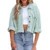 imageCHARTOU Women Oversized Cropped Waffle Knit Shacket Jacket Fall Patchwork Shacket Button Down ShirtGreen