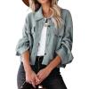 imageCHARTOU Women Oversized Cropped Waffle Knit Shacket Jacket Fall Patchwork Shacket Button Down ShirtGreyish Green