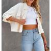 imageCHARTOU Women Oversized Cropped Waffle Knit Shacket Jacket Fall Patchwork Shacket Button Down ShirtWhite