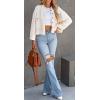 imageCHARTOU Women Oversized Cropped Waffle Knit Shacket Jacket Fall Patchwork Shacket Button Down ShirtWhite