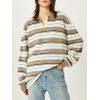 imageCHARTOU Women Polo Oversized Sweatshirt Rugby Retro Contrast Striped Sweater Fall Long Sleeve Knit TopsCamel