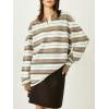 imageCHARTOU Women Polo Oversized Sweatshirt Rugby Retro Contrast Striped Sweater Fall Long Sleeve Knit TopsCamel