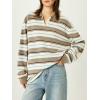 imageCHARTOU Women Polo Oversized Sweatshirt Rugby Retro Contrast Striped Sweater Fall Long Sleeve Knit TopsCamel