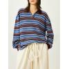 imageCHARTOU Women Polo Oversized Sweatshirt Rugby Retro Contrast Striped Sweater Fall Long Sleeve Knit TopsWine