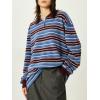 imageCHARTOU Women Polo Oversized Sweatshirt Rugby Retro Contrast Striped Sweater Fall Long Sleeve Knit TopsWine