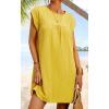 imageCHARTOU Women Summer Cap Sleeve Crew Neck Cotton Linen Tunic Shirt DressYellow