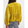 imageCHARTOU Women Velvet Shirt Tops Cute Bow Tie Front Puff Long Sleeve Blouse Ruffle Lapel Cut Out Fall OutfitsYellow