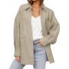 imageCHARTOU Womens Fall Thicken Shirt Jacket Wool Lapel Snap Button Mid Long Casual Work Coat with PocketsApricot