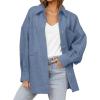 imageCHARTOU Womens Fall Thicken Shirt Jacket Wool Lapel Snap Button Mid Long Casual Work Coat with PocketsBlue