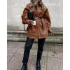 imageCHARTOU Womens Fall Thicken Shirt Jacket Wool Lapel Snap Button Mid Long Casual Work Coat with PocketsBrown