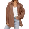 imageCHARTOU Womens Fall Thicken Shirt Jacket Wool Lapel Snap Button Mid Long Casual Work Coat with PocketsBrown