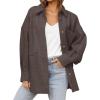 imageCHARTOU Womens Fall Thicken Shirt Jacket Wool Lapel Snap Button Mid Long Casual Work Coat with PocketsDark Grey