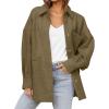 imageCHARTOU Womens Fall Thicken Shirt Jacket Wool Lapel Snap Button Mid Long Casual Work Coat with PocketsGreen