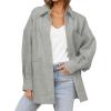 imageCHARTOU Womens Fall Thicken Shirt Jacket Wool Lapel Snap Button Mid Long Casual Work Coat with PocketsGrey