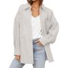 imageCHARTOU Womens Fall Thicken Shirt Jacket Wool Lapel Snap Button Mid Long Casual Work Coat with PocketsWhite