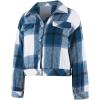 imageCHARTOU Womens Oversized Plaid Shacket Flannel Brushed Checkered Button Down Crop Top Shirt JacketBlue