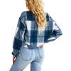 imageCHARTOU Womens Oversized Plaid Shacket Flannel Brushed Checkered Button Down Crop Top Shirt JacketBlue