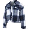 imageCHARTOU Womens Oversized Plaid Shacket Flannel Brushed Checkered Button Down Crop Top Shirt JacketDark Blue