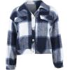 imageCHARTOU Womens Oversized Plaid Shacket Flannel Brushed Checkered Button Down Crop Top Shirt JacketDark Blue