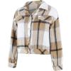 imageCHARTOU Womens Oversized Plaid Shacket Flannel Brushed Checkered Button Down Crop Top Shirt JacketKhaki