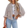 imageCHARTOU Women Oversized Cropped Waffle Knit Shacket Jacket Fall Patchwork Shacket Button Down ShirtKhaki