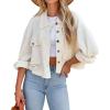 imageCHARTOU Women Oversized Cropped Waffle Knit Shacket Jacket Fall Patchwork Shacket Button Down ShirtWhite