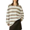 imageCHARTOU Women Polo Oversized Sweatshirt Rugby Retro Contrast Striped Sweater Fall Long Sleeve Knit TopsCamel