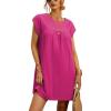 imageCHARTOU Women Summer Cap Sleeve Crew Neck Cotton Linen Tunic Shirt DressRose
