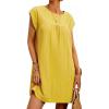 imageCHARTOU Women Summer Cap Sleeve Crew Neck Cotton Linen Tunic Shirt DressYellow