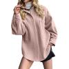imageCHARTOU Womens Fall Thicken Shirt Jacket Wool Lapel Snap Button Mid Long Casual Work Coat with PocketsPink