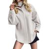 imageCHARTOU Womens Fall Thicken Shirt Jacket Wool Lapel Snap Button Mid Long Casual Work Coat with PocketsWhite