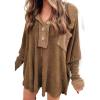 imageCHARTOU Womens Long Sleeve Peter Pan Collar Waffle Oversized HighLow Polo ShirtBrown