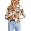 imageCHARTOU Womens Oversized Plaid Shacket Flannel Brushed Checkered Button Down Crop Top Shirt JacketKhaki