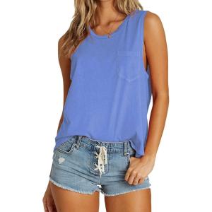 imageCHARTOU Womens Summer Cute Pocket Cami Tank Top Camisole Blouse VestBlue