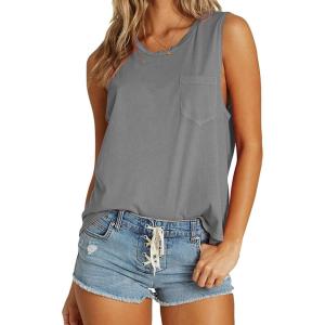 imageCHARTOU Womens Summer Cute Pocket Cami Tank Top Camisole Blouse VestGrey