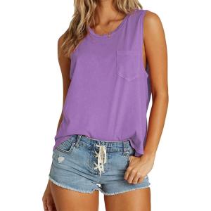imageCHARTOU Womens Summer Cute Pocket Cami Tank Top Camisole Blouse VestPurple