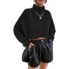 imageCHARTOU Women Long Sleeve Knitted Crop Turtleneck Sweater Cropped Knit Sweater Jumper Top PulloverBlack