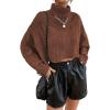 imageCHARTOU Women Long Sleeve Knitted Crop Turtleneck Sweater Cropped Knit Sweater Jumper Top PulloverCoffee