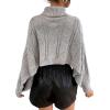 imageCHARTOU Women Long Sleeve Knitted Crop Turtleneck Sweater Cropped Knit Sweater Jumper Top PulloverGrey