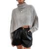 imageCHARTOU Women Long Sleeve Knitted Crop Turtleneck Sweater Cropped Knit Sweater Jumper Top PulloverGrey