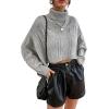 imageCHARTOU Women Long Sleeve Knitted Crop Turtleneck Sweater Cropped Knit Sweater Jumper Top PulloverGrey