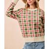 imageCHARTOU Women Plaid Stripes Knit Pullover Sweater Fall Crew Neck Long Sleeve Vacation Jumper TopsGreen