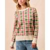 imageCHARTOU Women Plaid Stripes Knit Pullover Sweater Fall Crew Neck Long Sleeve Vacation Jumper TopsGreen