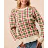 imageCHARTOU Women Plaid Stripes Knit Pullover Sweater Fall Crew Neck Long Sleeve Vacation Jumper TopsGreen