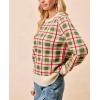 imageCHARTOU Women Plaid Stripes Knit Pullover Sweater Fall Crew Neck Long Sleeve Vacation Jumper TopsGreen