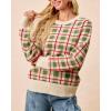 imageCHARTOU Women Plaid Stripes Knit Pullover Sweater Fall Crew Neck Long Sleeve Vacation Jumper TopsGreen
