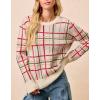 imageCHARTOU Women Plaid Stripes Knit Pullover Sweater Fall Crew Neck Long Sleeve Vacation Jumper TopsWhite